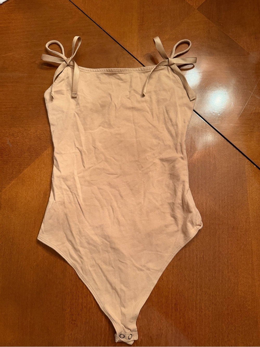 American Eagle beige Tie-Shoulder One-Piece Bodysuit